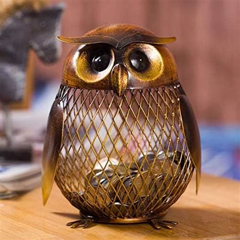 tooarts owl shaped metal coin bank box handwork crafting art|Tooarts Owl Shaped Metal Coin Bank Box Handwork Crafting Art.